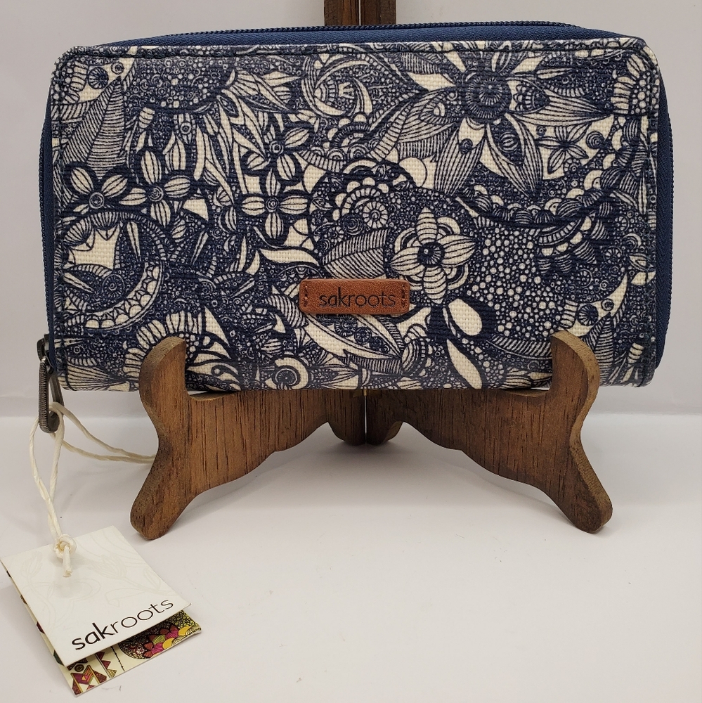 Sakroots Navy Floral Zip-Around Wallet